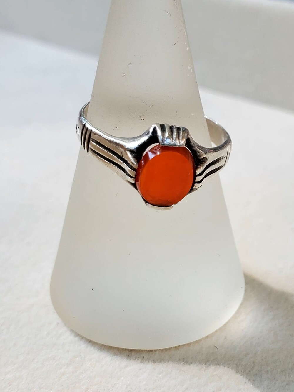 Vintage Sterling Silver Orange Cabochon Ring Size 6.5 Statement Ring - Picture 2 of 13